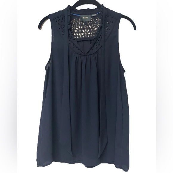 NWOT Anthropologie Luca Tie-Neck Blouse, by Maeve - Navy Size 6 - Picture 2 of 9